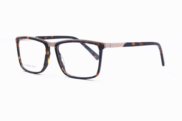 handsome style men’s rectangular acetate glasses frame with metal temple